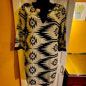 Womens tunic or mini dress 3/4 sleeve small Navajo style print fairly sheer